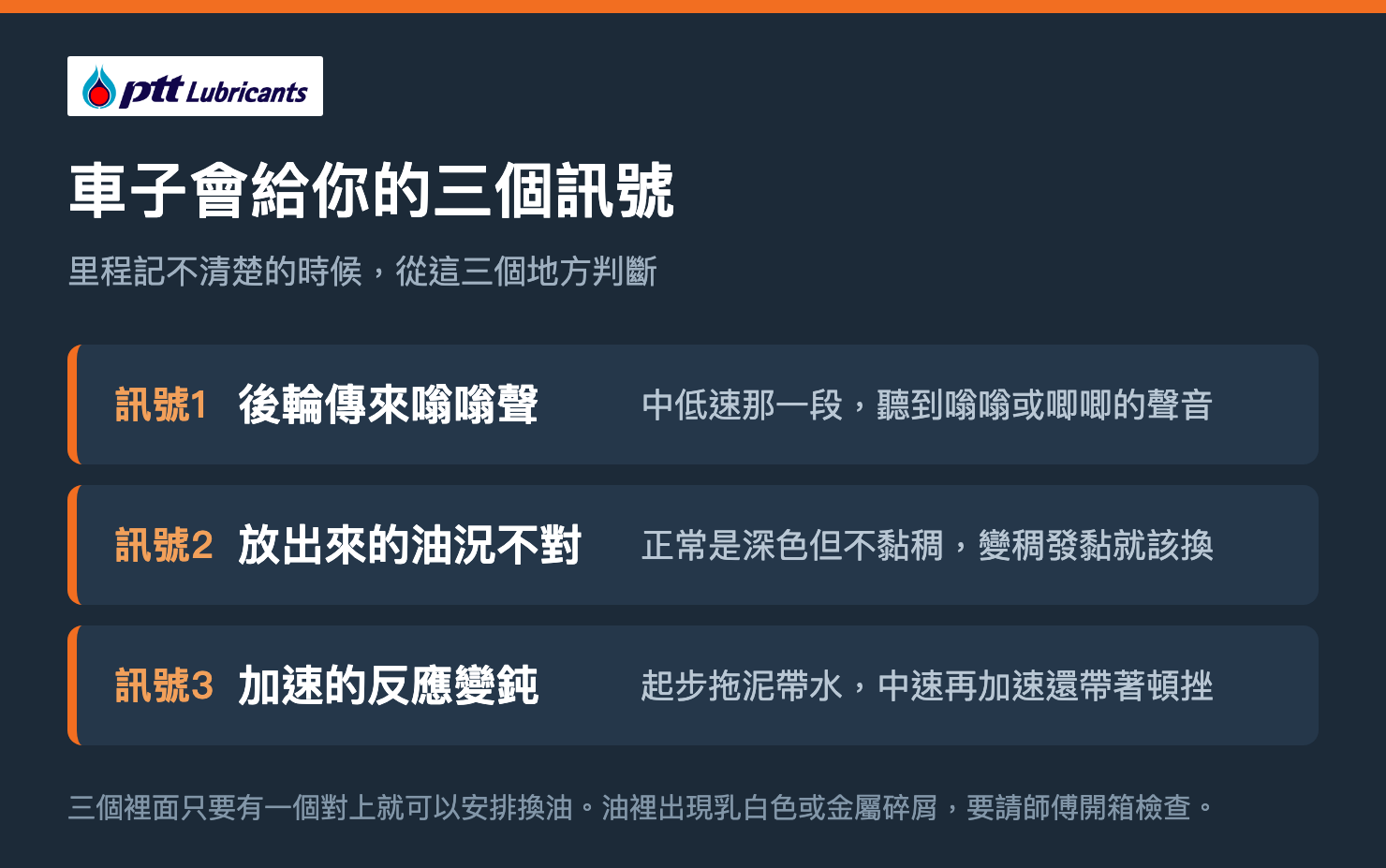 摩托車齒輪油該換的三個訊號-異音、油況、加速反應